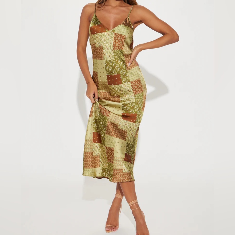 Nwt Fashion Nova Multicolored Midi Slip Dress Cocktail Night Out
